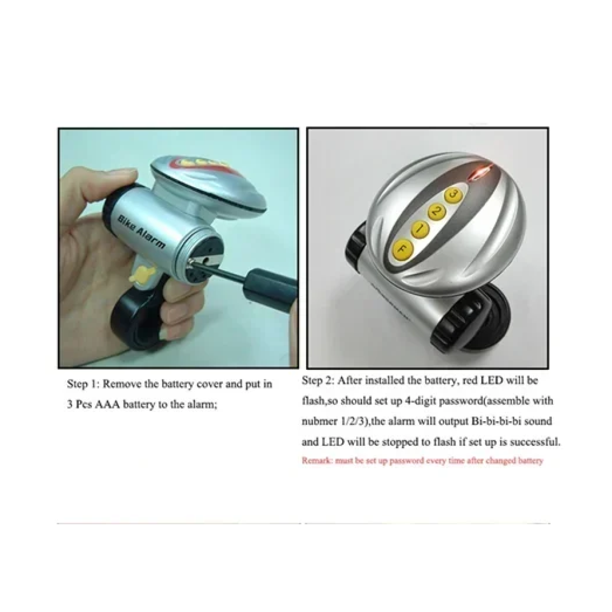 Συναγερμός ποδηλάτου με κωδικό και αισθητήρα δόνησης - ασημί - Image 4