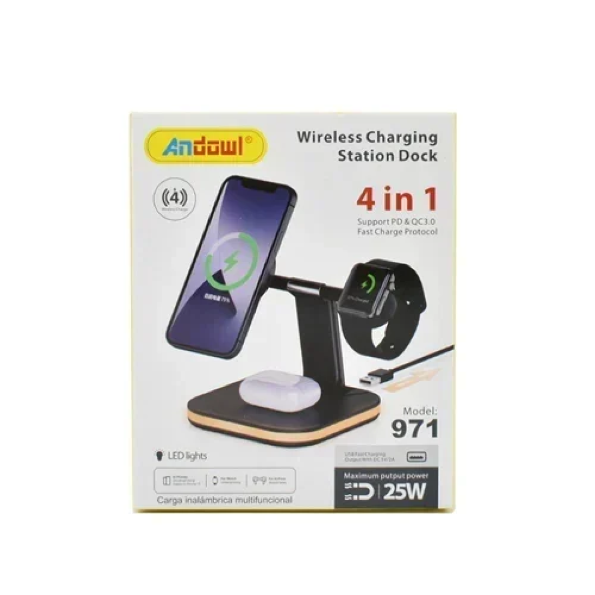 Βάση ασύρματης φόρτισης 4 σε 1 25W Andowl 971 μαύρο - Image 4