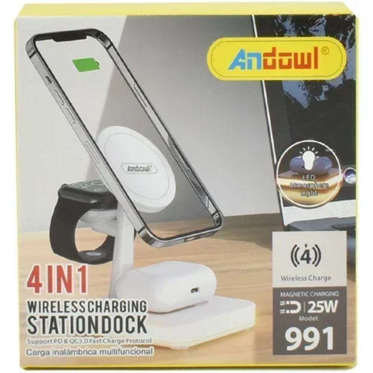 Βάση ασύρματης φόρτισης 4 σε 1 25W Andowl 991 μαύρο - Image 3