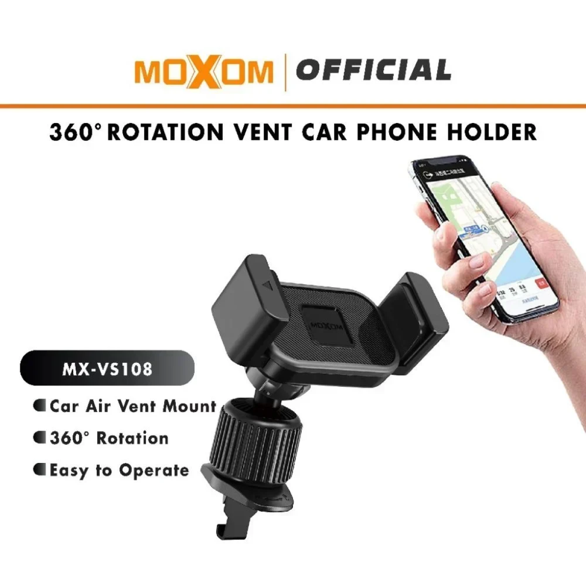 Βάση Στήριξης Smartphone 360 για Αεραγωγό Αυτοκινήτου Moxom MX-VS108 - Μαύρο
