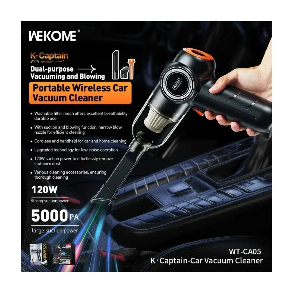 WEKOME WT-CA05 Ασύρματο Σκουπάκι Αυτοκινήτου 120W - Μαύρο