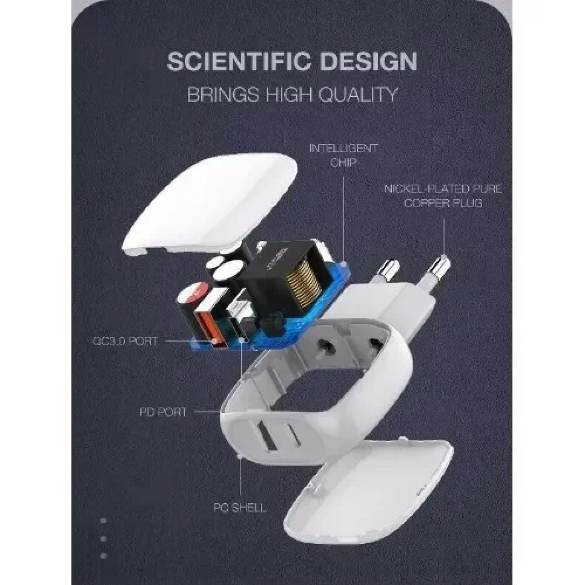 Φορτιστής με Θύρα USB-A και Θύρα USB-C και Καλώδιο USB-C 18W Power Delivery / Quick Charge 3.0 Λευκός LDNIO A2313C