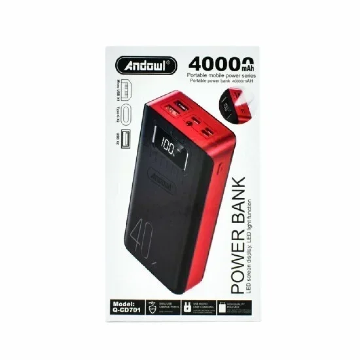 Andowl Q-CD701 Power Bank 40000mAh με 2 Θύρες USB-A και 2 Θύρες USB-C  Λευκό - Image 2