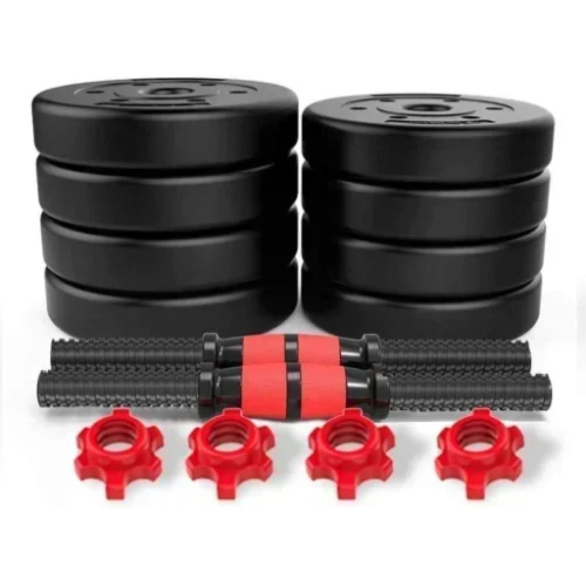 Σετ 2 σε 1 γυμναστικής με μπάρα και αλτήρες 15kg με αντιολισθητικές λαβές - κόκκινο/μαύρο
