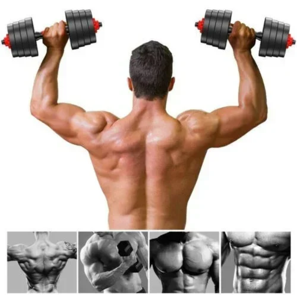 Σετ 2 σε 1 γυμναστικής με μπάρα και αλτήρες 15kg με αντιολισθητικές λαβές - κόκκινο/μαύρο