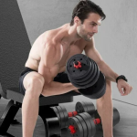 Σετ 2 σε 1 γυμναστικής με μπάρα και αλτήρες 15kg με αντιολισθητικές λαβές - κόκκινο/μαύρο
