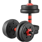 Σετ 2 σε 1 γυμναστικής με μπάρα και αλτήρες 15kg με αντιολισθητικές λαβές - κόκκινο/μαύρο