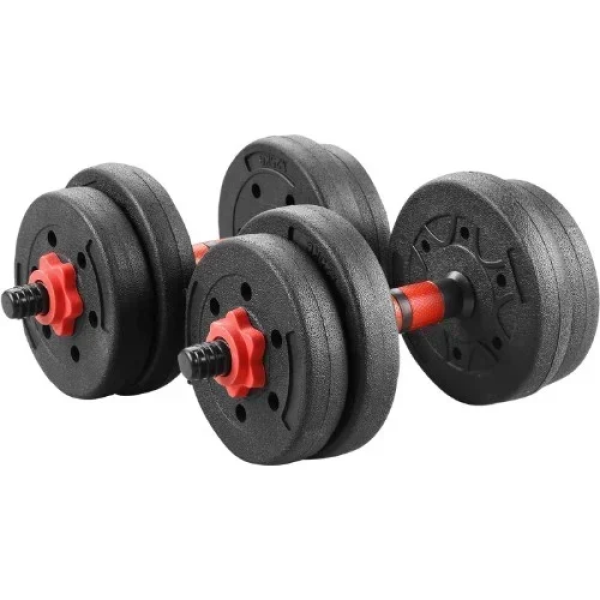 Σετ 2 σε 1 γυμναστικής με μπάρα και αλτήρες 15kg με αντιολισθητικές λαβές - κόκκινο/μαύρο