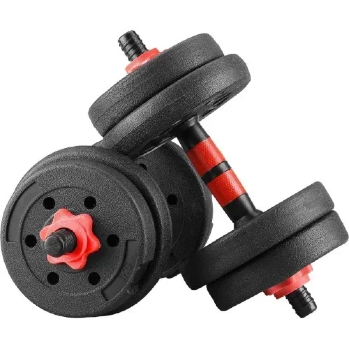 Σετ 2 σε 1 γυμναστικής με μπάρα και αλτήρες 15kg με αντιολισθητικές λαβές - κόκκινο/μαύρο