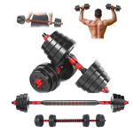 Σετ 2 σε 1 γυμναστικής με μπάρα και αλτήρες 20kg με αντιολισθητικές λαβές - κόκκινο/μαύρο