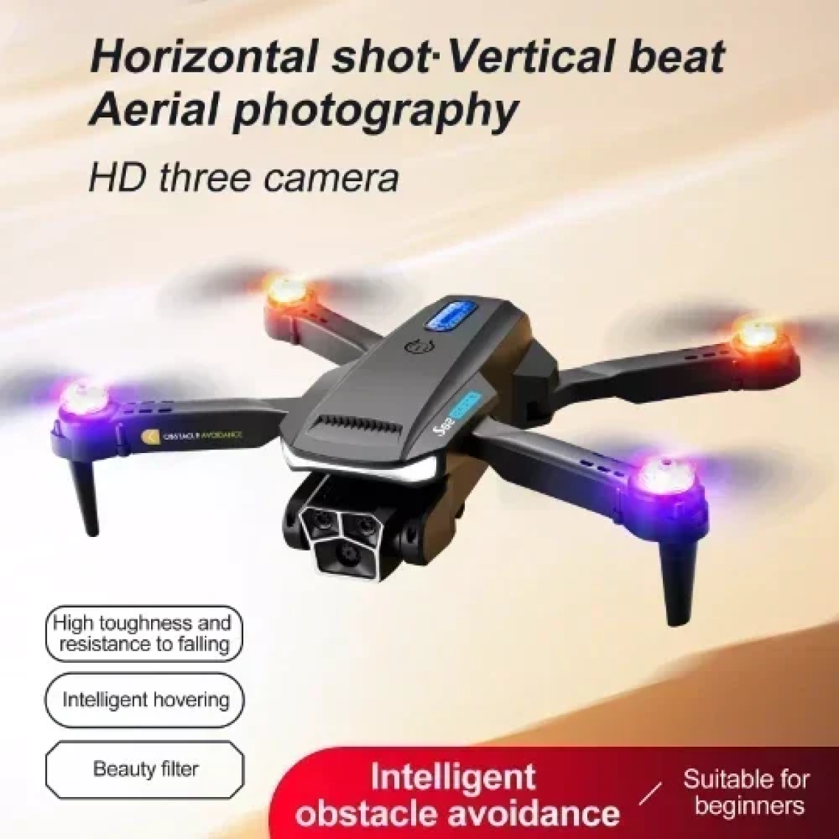Επαγγελματικό Drone 4K HD με 3 Κάμερες, Αποφυγή εμποδίων & Τηλεχειριστήριο S82 - Μαύρο