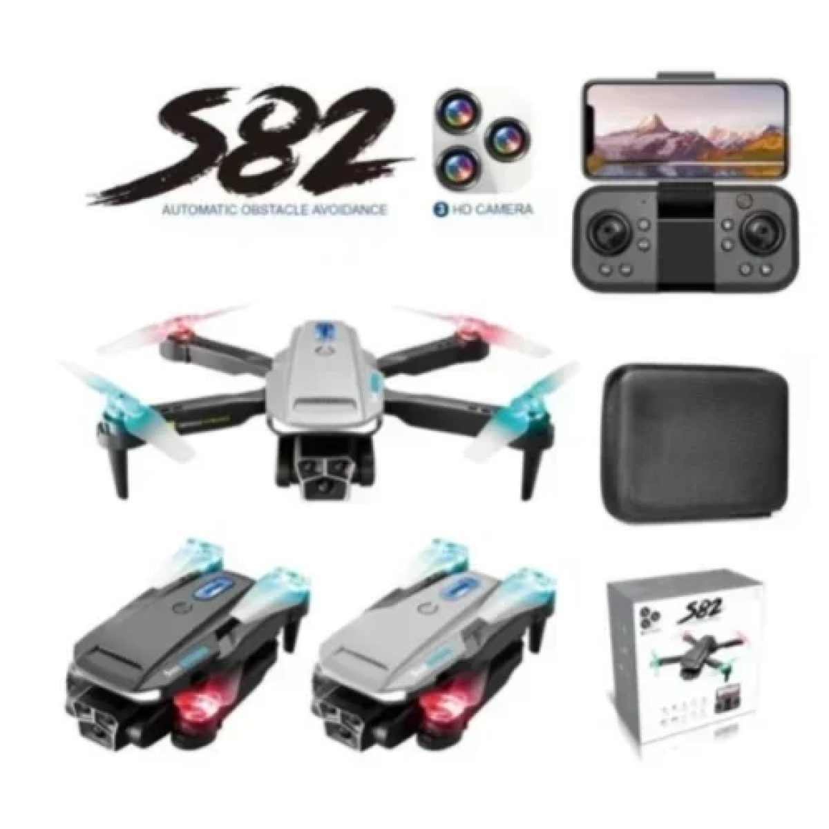 Επαγγελματικό Drone 4K HD με 3 Κάμερες, Αποφυγή εμποδίων & Τηλεχειριστήριο S82 - Γκρι