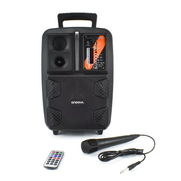 Ηχείο – Subwoofer 8″ FM με μικρόφωνο, τηλεχειρισμό και διακοσμητικό φωτισμό LED RGB Andowl Q-L022 – μαύρο