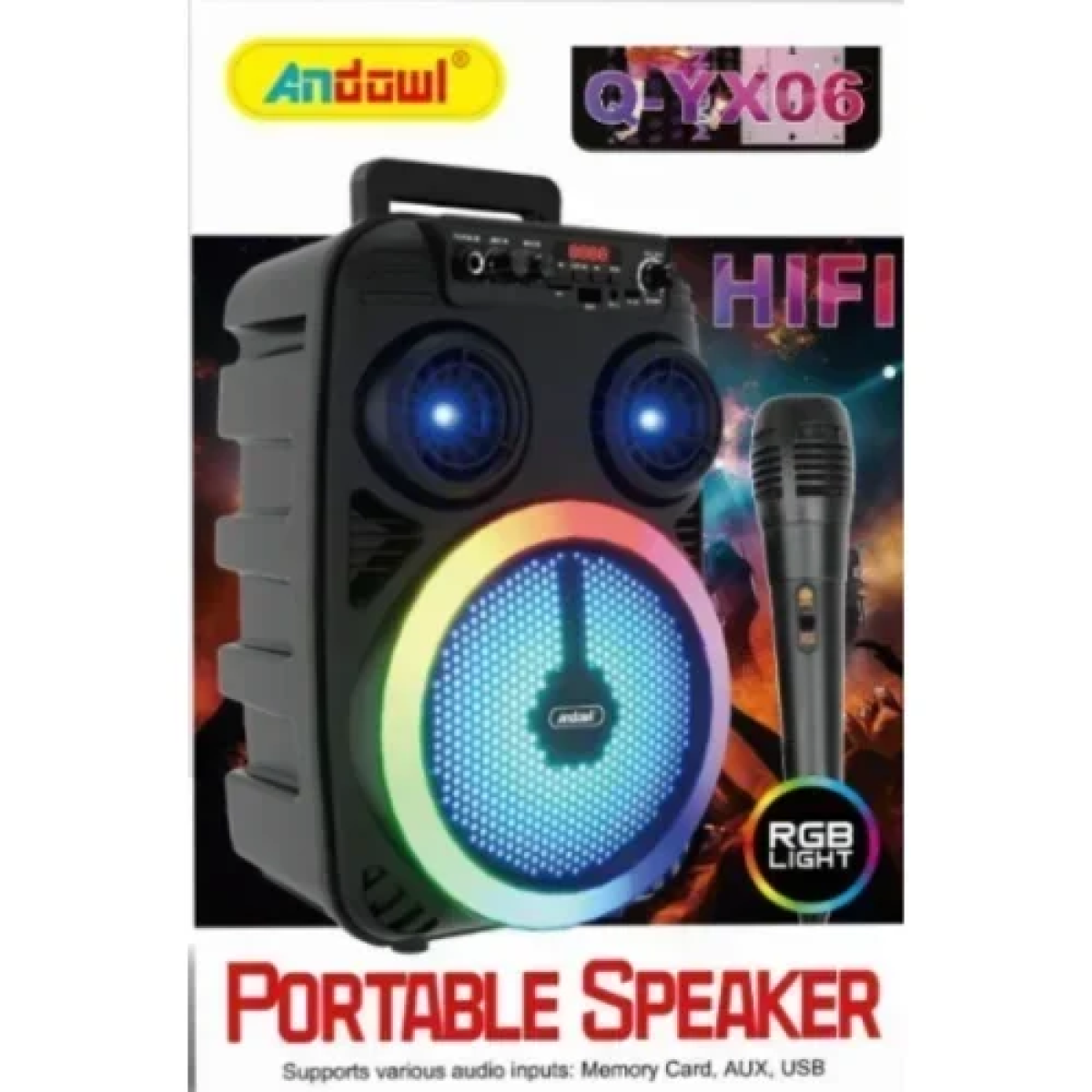 Ηχείο Hi-fi Stereo 8″ με μικρόφωνο & φωτισμό LED RGB Andowl Q-YX06 Μαύρο