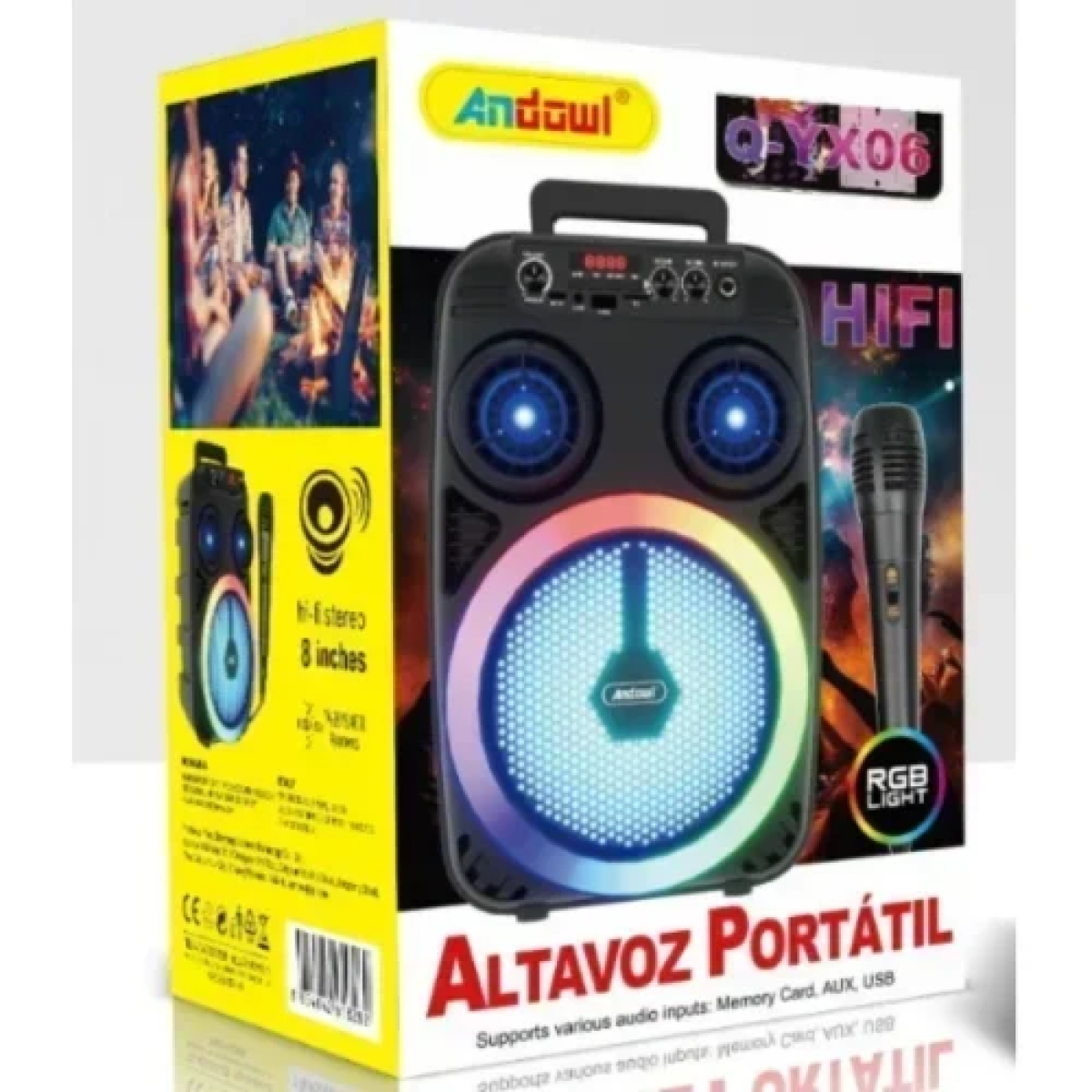 Ηχείο Hi-fi Stereo 8″ με μικρόφωνο & φωτισμό LED RGB Andowl Q-YX06 Μαύρο