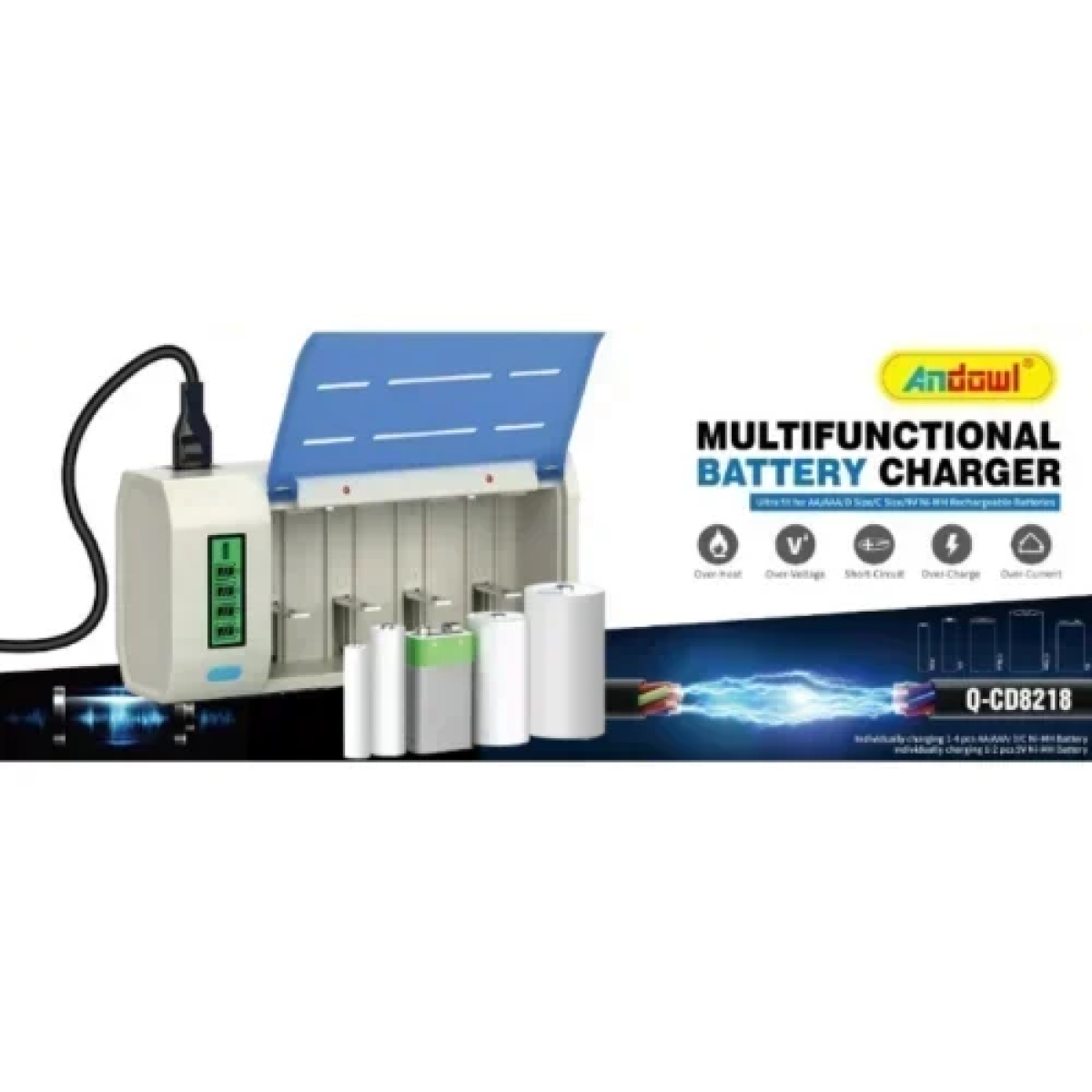 Universal Φορτιστής για μπαταρίες NI-CD/NI-MH με λειτουργία εκφόρτισης με οθόνη LCD (AA/AAA/C/D/9V/Krona) Andowl Q-CD