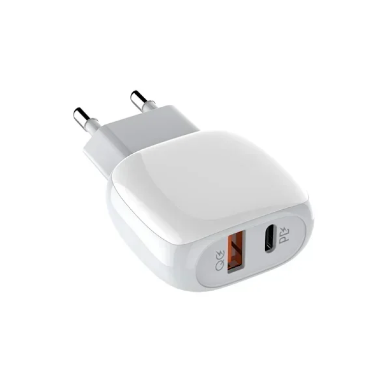 Φορτιστής με Θύρα USB-A και Θύρα USB-C και Καλώδιο Type-C to Lightning 18W Power Delivery / Quick Charge 3.0 Λευκός LDNIO A2313C