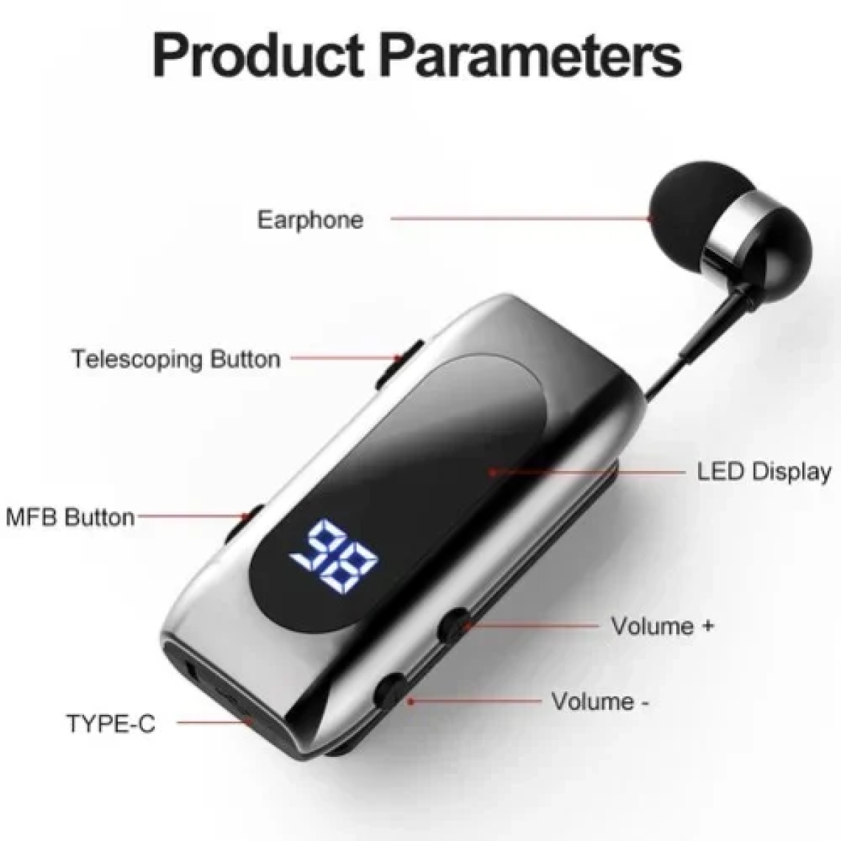 EION TM-K55 In-ear Bluetooth Handsfree Ακουστικό Πέτου - Ασημί/Μαύρο