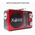 X-Bass USB Bluetooth Mp3 Player με φακό LED AM/FM/SW Ραδιόφωνο FM 3 ζωνών Waxiba XB-891BT - Κόκκινο