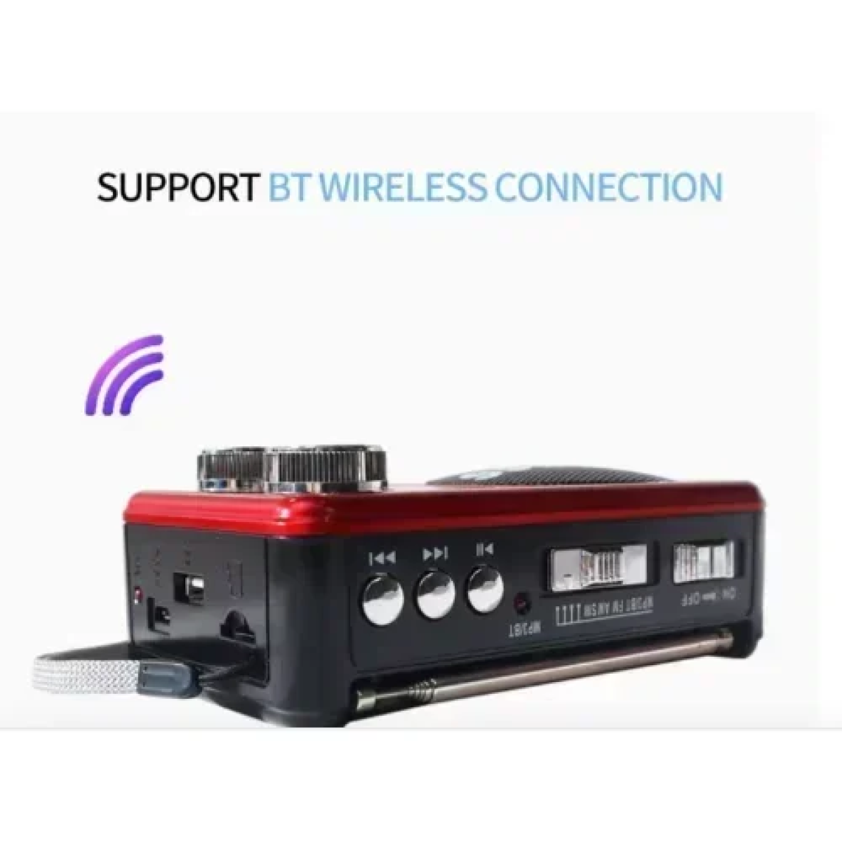 X-Bass USB Bluetooth Mp3 Player με φακό LED AM/FM/SW Ραδιόφωνο FM 3 ζωνών Waxiba XB-891BT - Κόκκινο