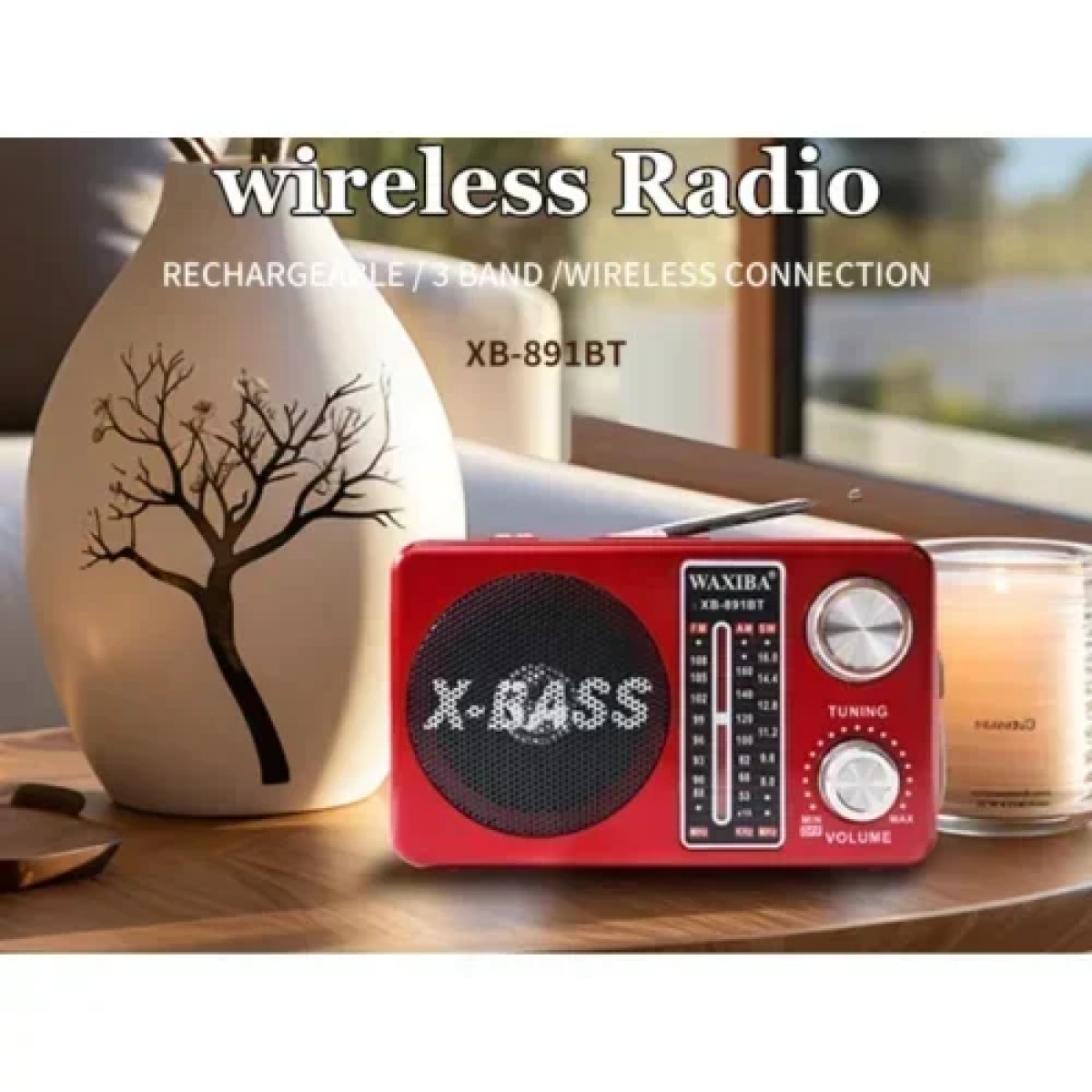 X-Bass USB Bluetooth Mp3 Player με φακό LED AM/FM/SW Ραδιόφωνο FM 3 ζωνών Waxiba XB-891BT - Κόκκινο
