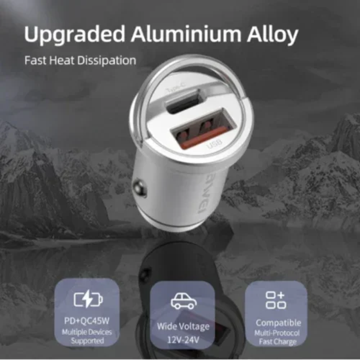 Awei C-854 Mini Φορτιστής Αυτοκινήτου PD+QC 30W με 2 θύρες & Γρήγορη φόρτιση