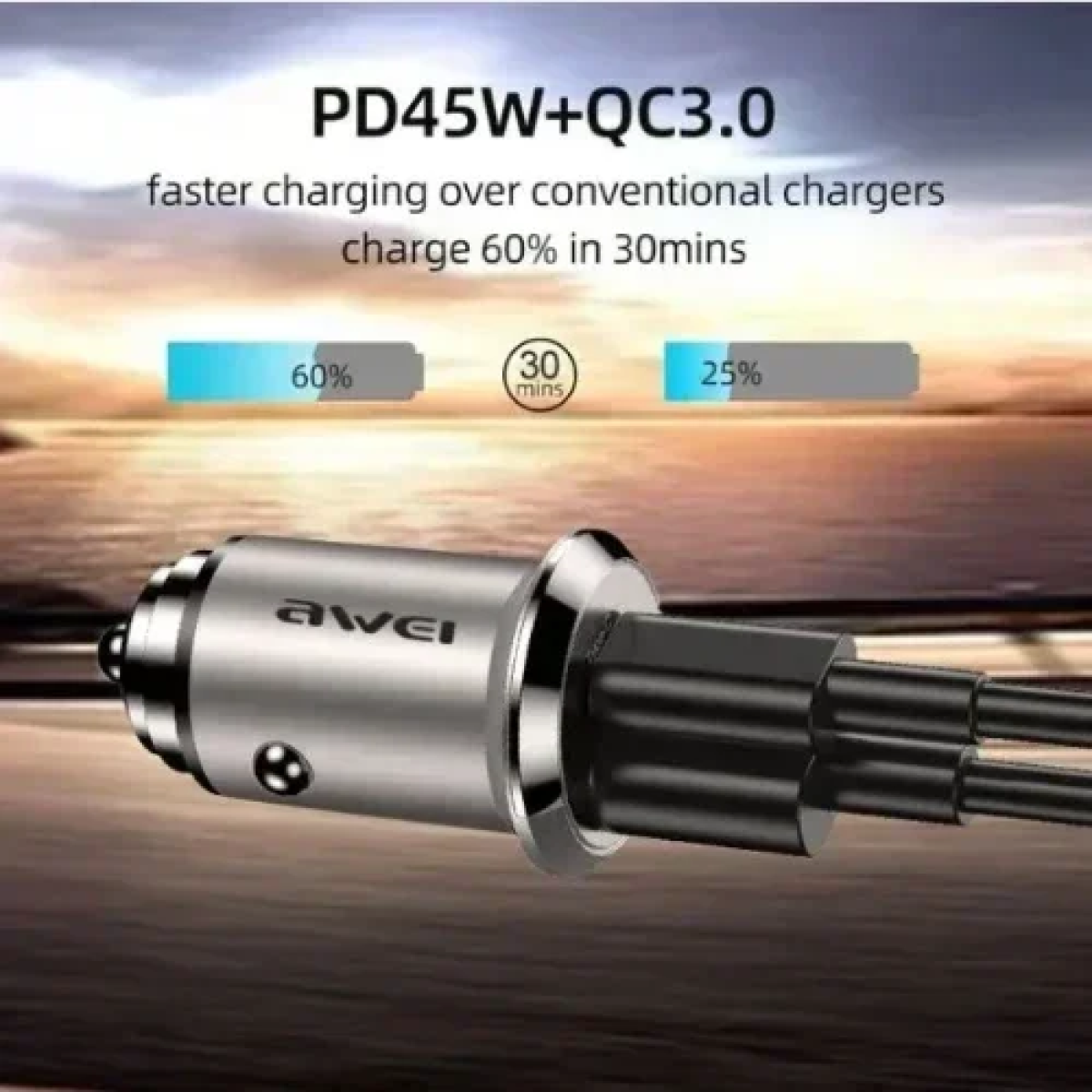 Awei C-854 Mini Φορτιστής Αυτοκινήτου PD+QC 30W με 2 θύρες & Γρήγορη φόρτιση