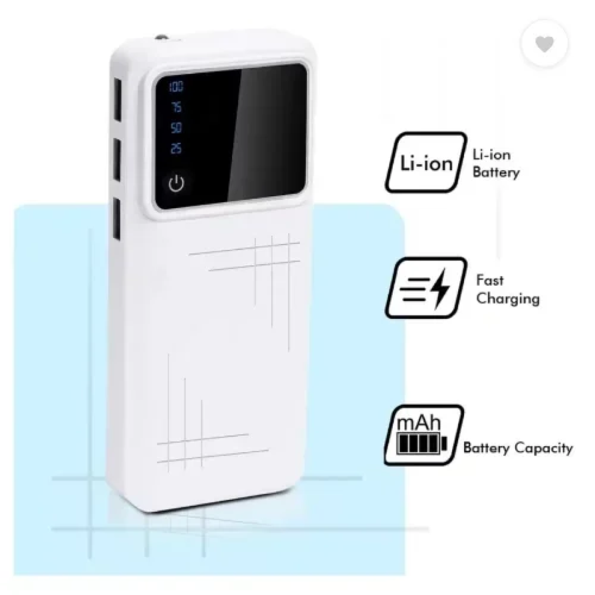 Power Bank 20000mAh με 3 Θύρες & Oθόνη LED - Λευκό