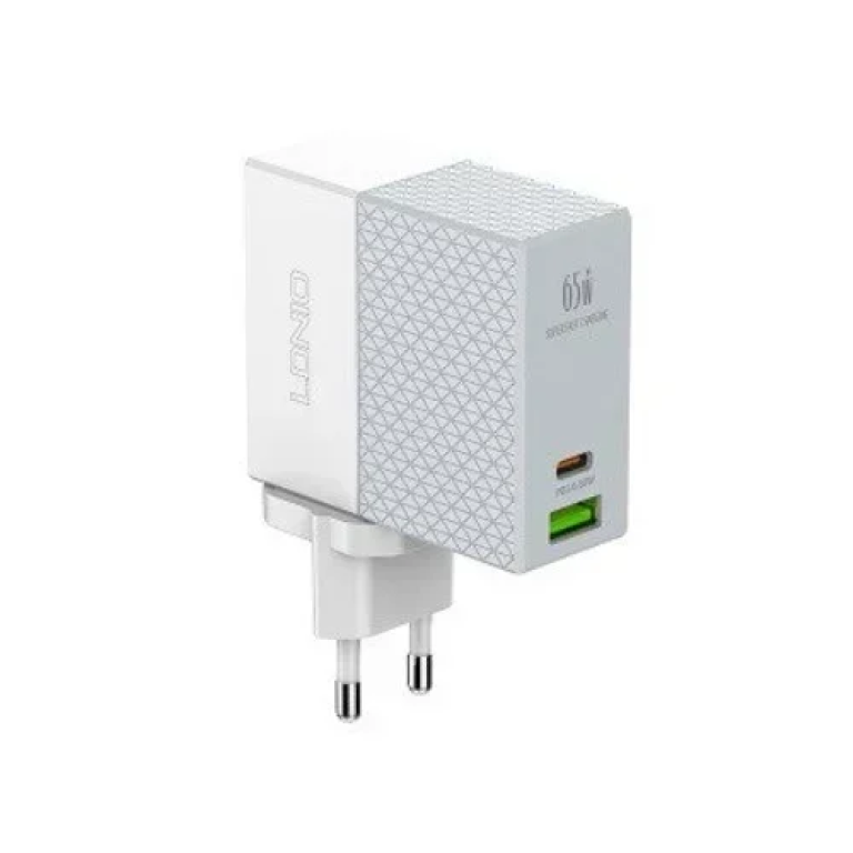 Φορτιστής Ταξιδιού με 2 θύρες Usb-C / Usb-A & καλώδιο Type-C 65W LDNIO A2620C