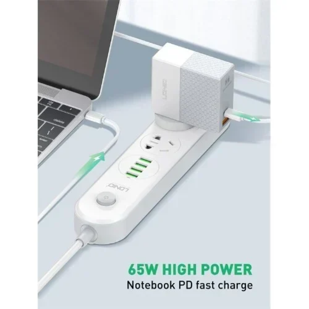 Φορτιστής Ταξιδιού με 2 θύρες Usb-C / Usb-A & καλώδιο Type-C 65W LDNIO A2620C
