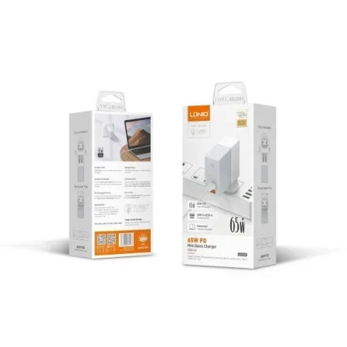 Φορτιστής Ταξιδιού με 2 θύρες Usb-C / Usb-A & καλώδιο Type-C 65W LDNIO A2620C