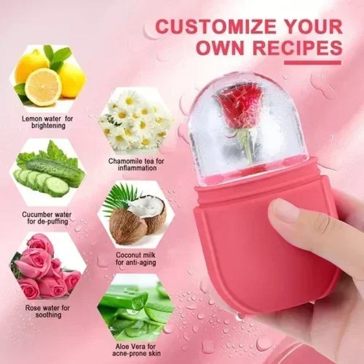 Ice Roller Ρολό Μασάζ για πρόσωπο και μάτια σε Θήκη Σιλικόνης - Ροζ