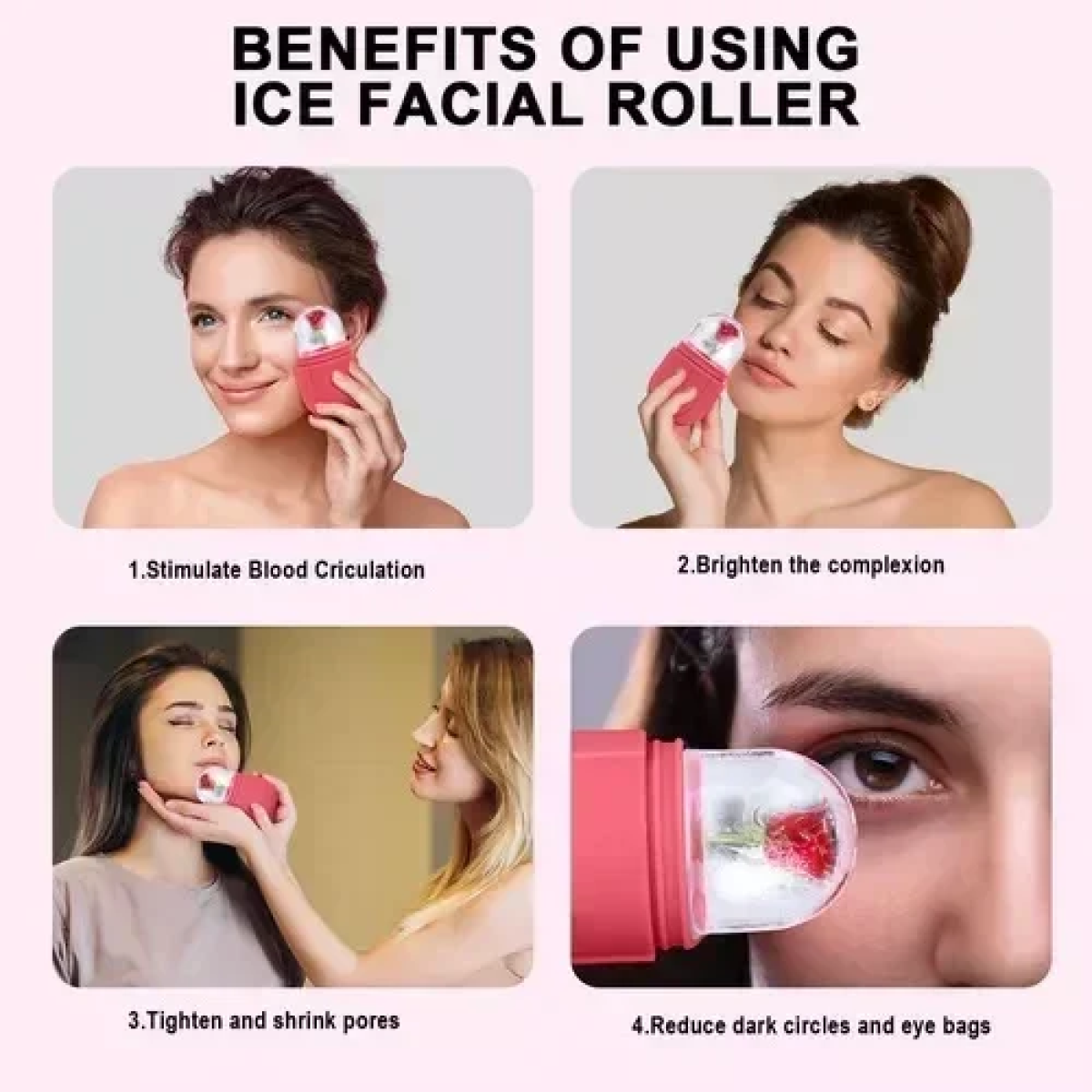 Ice Roller Ρολό Μασάζ για πρόσωπο και μάτια σε Θήκη Σιλικόνης - Ροζ