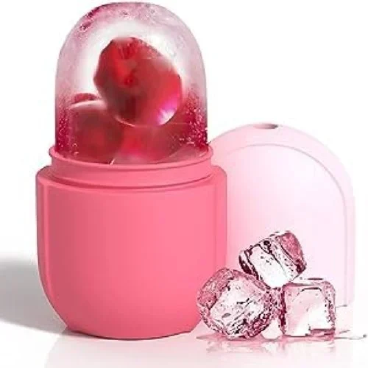 Ice Roller Ρολό Μασάζ για πρόσωπο και μάτια σε Θήκη Σιλικόνης - Ροζ