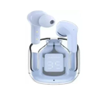 Mίνι Ασύρματα Ακουστικά Bluetooth Διάφανα με Ένδειξη Μπαταρίας - Γαλάζια