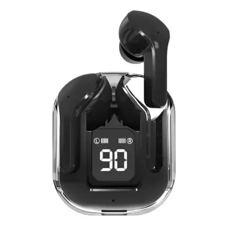 Mίνι Ασύρματα Ακουστικά Bluetooth Διάφανα με Ένδειξη Μπαταρίας - Μαύρα