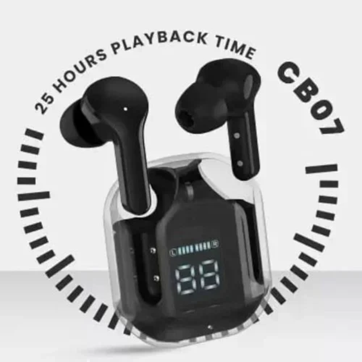 Mίνι Ασύρματα Ακουστικά Bluetooth Διάφανα με Ένδειξη Μπαταρίας - Μαύρα