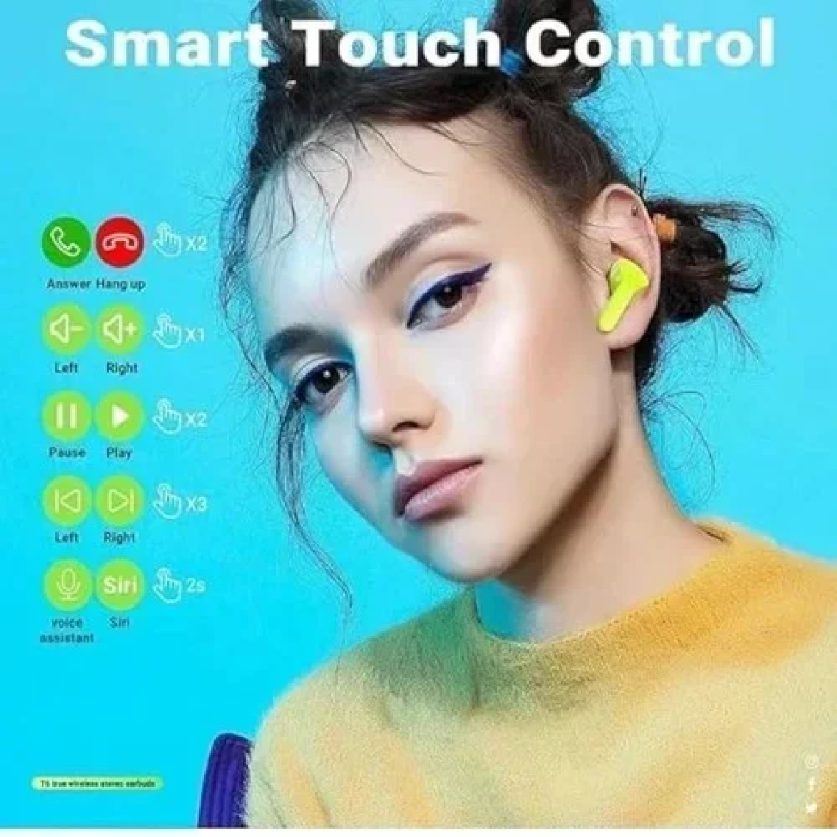 Mίνι Ασύρματα Ακουστικά Bluetooth Διάφανα με Ένδειξη Μπαταρίας - Πράσινα