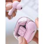 Mίνι Ασύρματα Ακουστικά Bluetooth Διάφανα με Ένδειξη Μπαταρίας - Ροζ