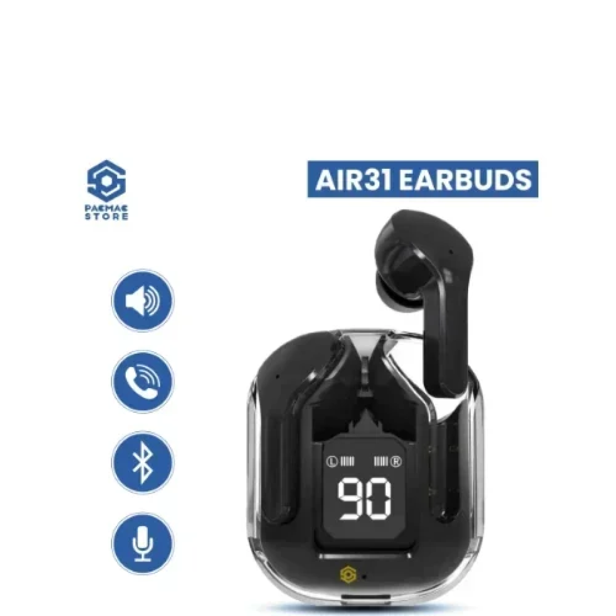 Mίνι Ασύρματα Ακουστικά Bluetooth Διάφανα με Ένδειξη Μπαταρίας - Λευκά