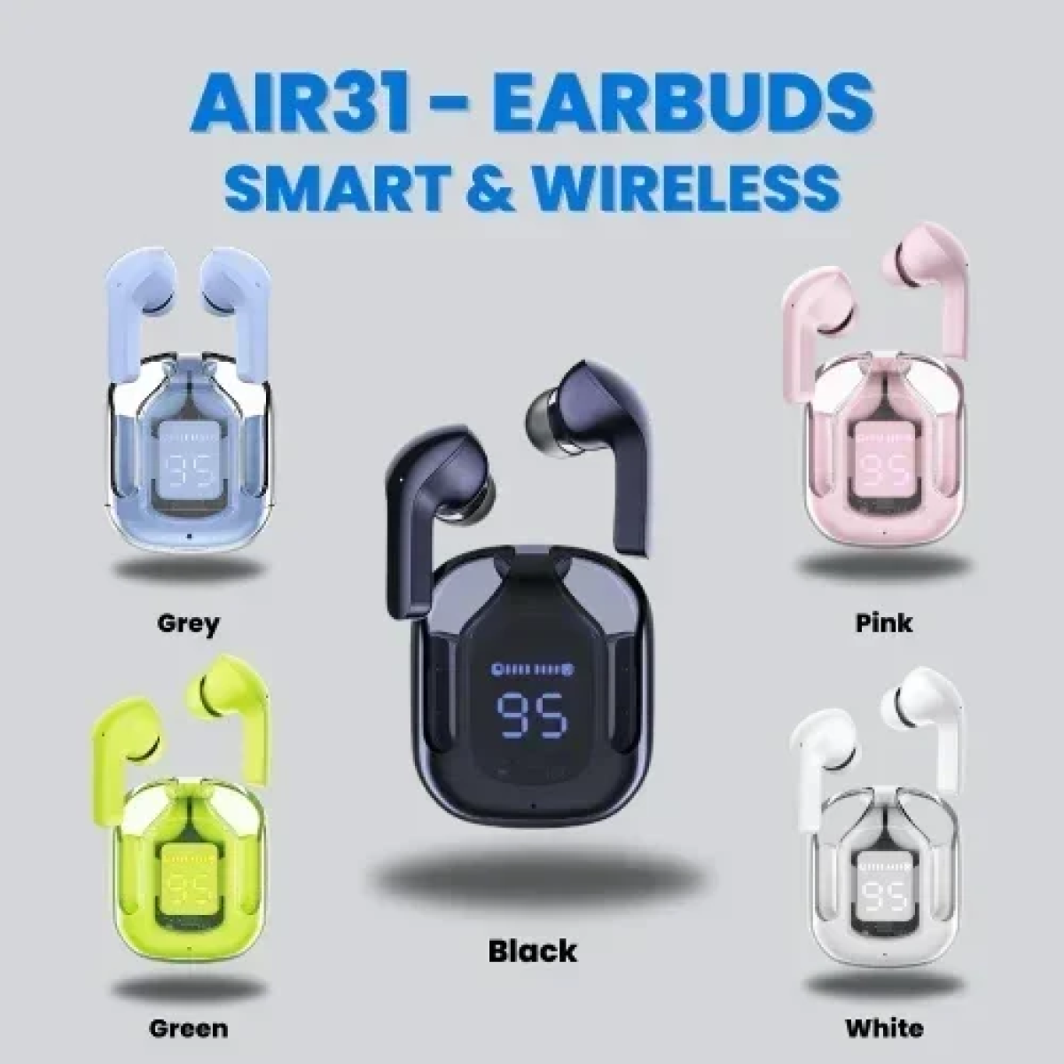 Mίνι Ασύρματα Ακουστικά Bluetooth Διάφανα με Ένδειξη Μπαταρίας - Λευκά