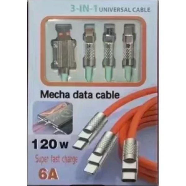 Universal Καλώδιο 3 σε 1 Γρήγορης Φόρτισης 120W 6A 1.2m - Πράσινο