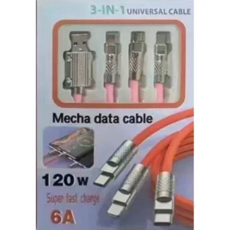 Universal Καλώδιο 3 σε 1 Γρήγορης Φόρτισης 120W 6A 1.2m - Ροζ