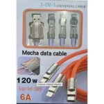 Universal Καλώδιο 3 σε 1 Γρήγορης Φόρτισης 120W 6A 1.2m - Μωβ