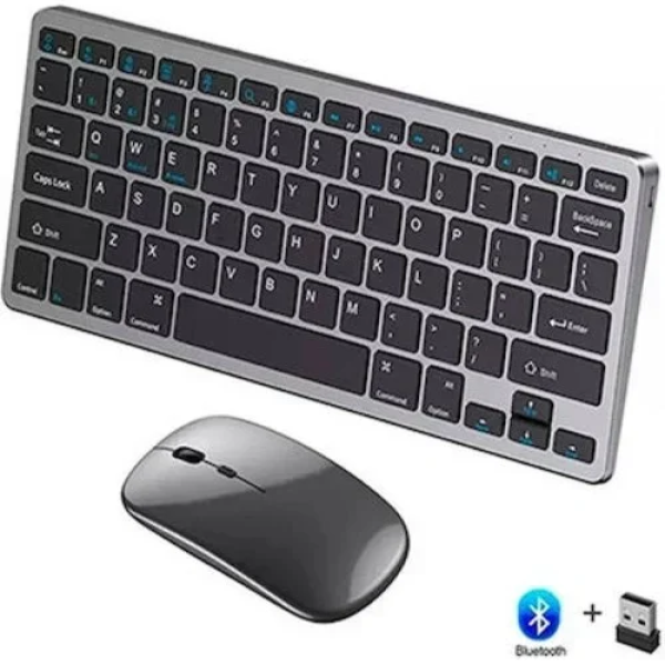 Weibo WB-8077 Ασύρματο Bluetooth Σετ Πληκτρολόγιο & Ποντίκι Αγγλικό US Γκρι