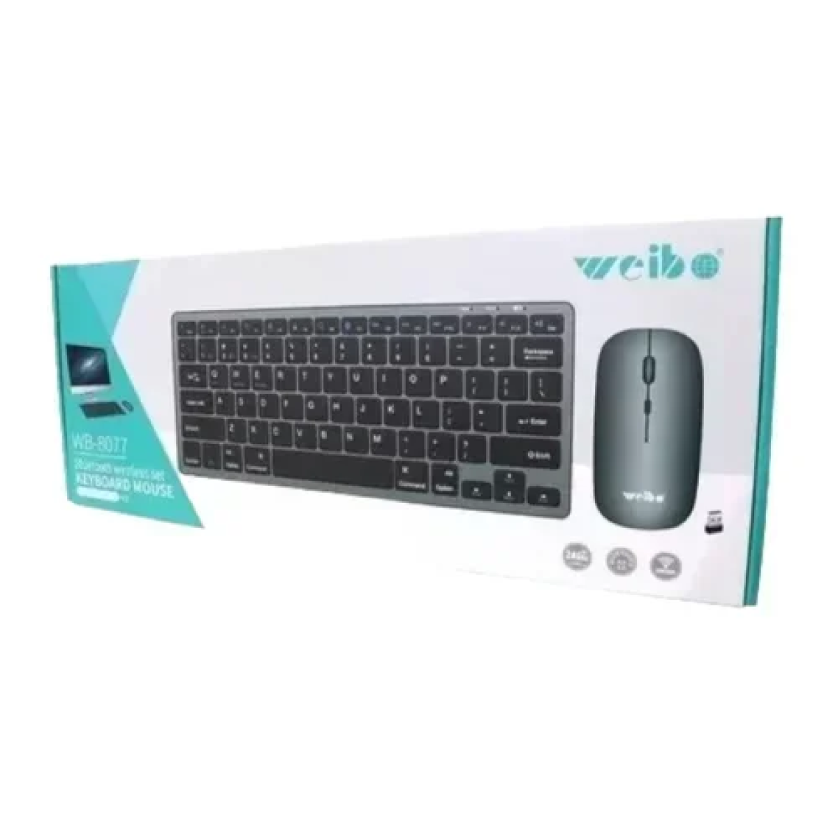 Weibo WB-8077 Ασύρματο Bluetooth Σετ Πληκτρολόγιο & Ποντίκι Αγγλικό US Γκρι