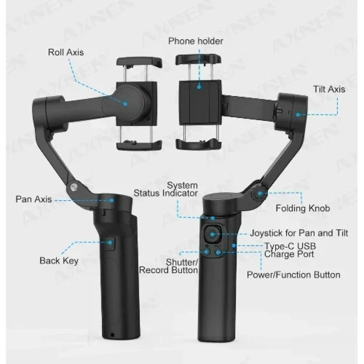 F5 Plus Gimbal Τηλεφώνου με 3 Άξονες Αντικραδασμικό, Λειτουργία Inception, Παρακολούθηση Προσώπου, Τηλεχειριστήριο, Συμπαγές – Μαύρο