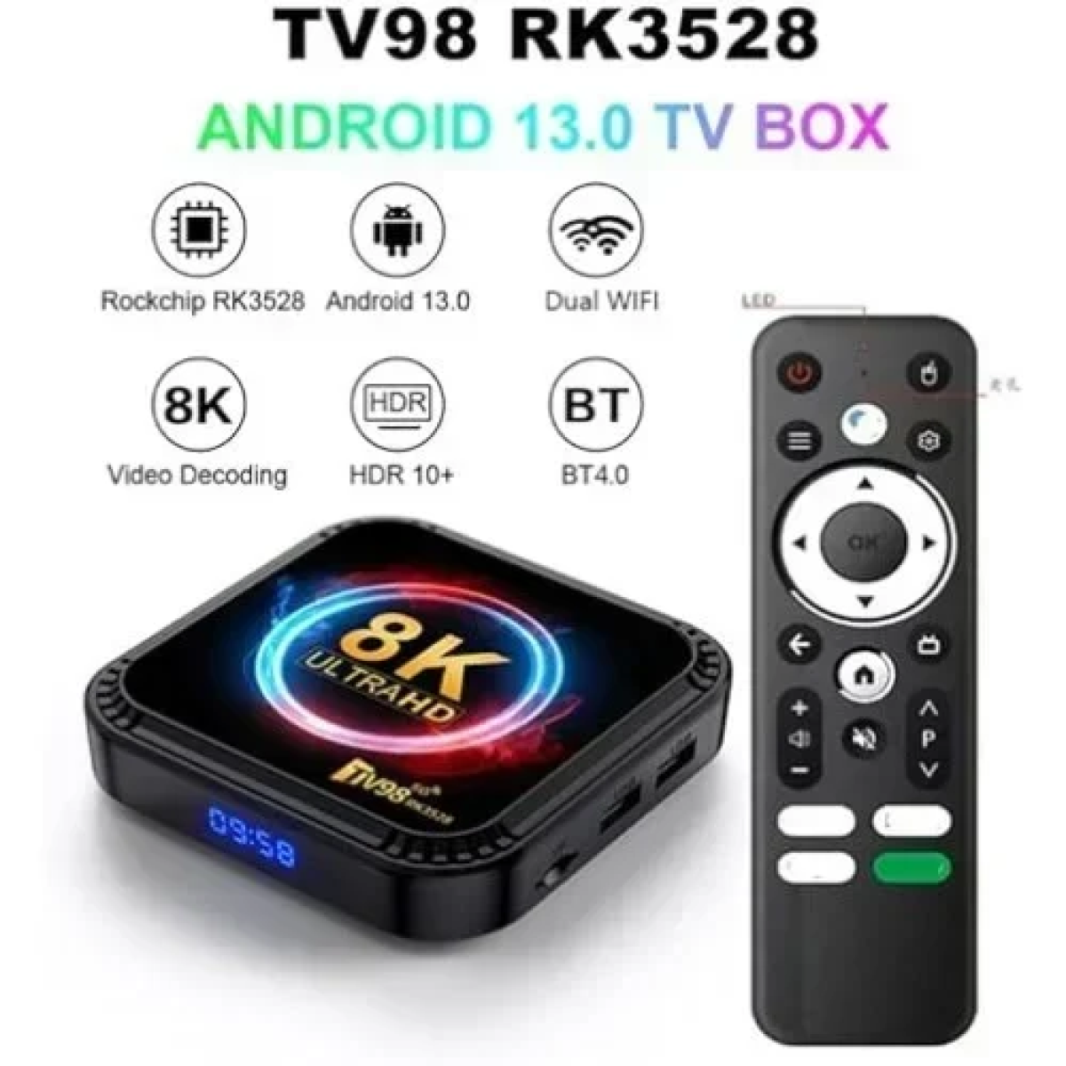 RK3528 TV Box TV98 8K Android 13 Quad-core 2.4G&5G Dual Band Wifi+BT5.0