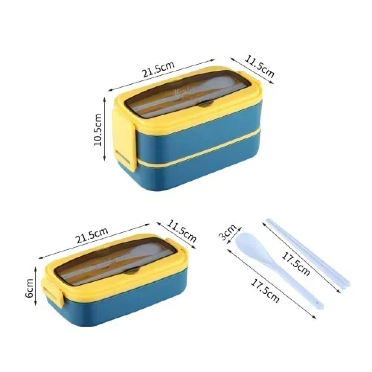 Φαγητοδοχείο Διπλό Πλαστικό 21.5x11.5x10.5 cm με κουτάλι & chopsticks 22514 - Μπλε