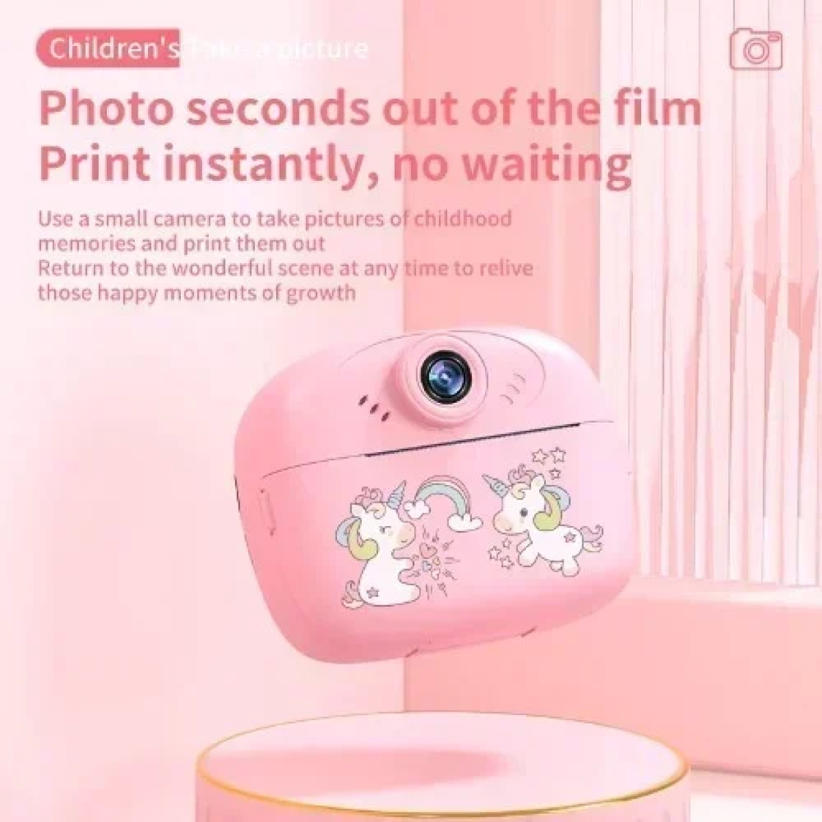 Ψηφιακή Παιδική Φωτογραφική Μηχανή στιγμιαίας εκτύπωσης με Αξεσουάρ Baby Unicorn Ροζ
